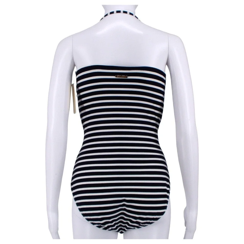 Michael Kors Swimsuit Womens 12 One Piece Halter Monokini Stripe Black White